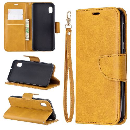 Saturcase Coque Pour Samsung Galaxy A10e / A20e, Luxe Pu Cuir Magntique Flip Portefeuille Support Porte-Carte Protecteur Housse tui Avec Dragonne Pour Samsung Galaxy A10e / A20e (Jaune)