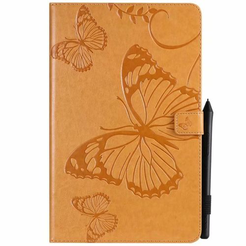 Saturcase Coque Pour Samsung Galaxy Tab A 10.5 (2018), Papillon Pu Cuir Magntique Flip Portefeuille Support Porte-Carte Coque Housse tui Pour Samsung Galaxy Tab A 10.5 (2018) Sm-T590 T595 (Jaune)