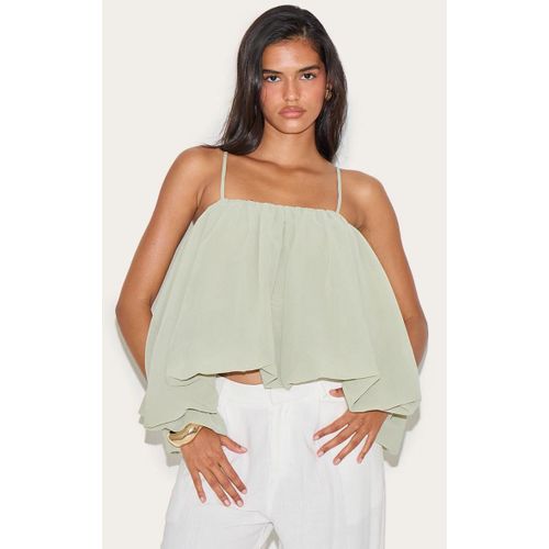 Sauge Bouffante Mousseline De Soie  Bretelles Spaghetti Cami, Sauge