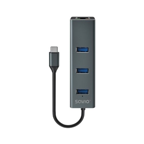 Savio Ak-57 Usb-c - 3 X Usb-a Hub With Rj-45 Gigabit Ethernet Adapter