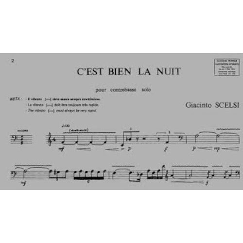 Scelsi Nuits C'est Bien La Nuit Le Rveil Profond Deux Pices Pour Contrebasse (Ed. Salabert)