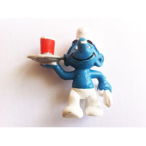 Schtroumpf Serveur Variante Plateau Argent Ancienne Figurine Collection Schtroumpfs Smurf