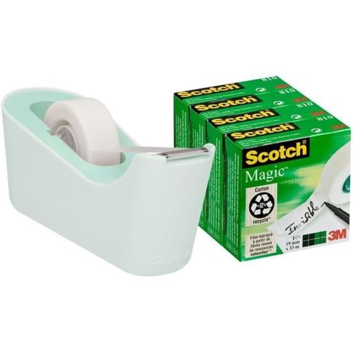Scotch Dvidoir C18m-4 Vert Menthe + 4 Rouleaux Magic - 19 Mm X 33 M