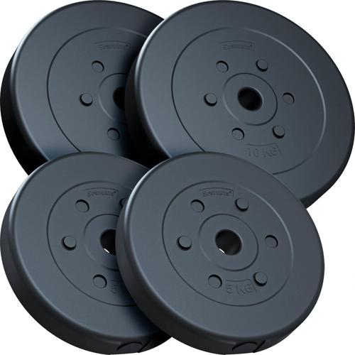 Scsports Disques De Poids - Set 30 Kg (2x5kg, 2x10 Kg), 30/31 Mm, En Plastique, Noir - Plaques De Poids Pour Haltres, Fitness