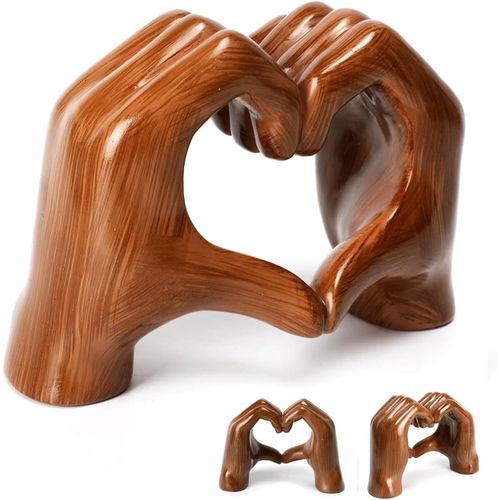 Sculpture De Mains En Forme De C?Ur, Dcoration Marron En Bois, Statue De C?Ur Faite  La Main, Figurine Romantique Moderne En Forme De Main, Dcoration Abstraite En Rsine Pour Mariage, Maison, Burea
