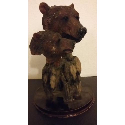 Sculpture Ours Terre Cuite Sur Socle Bois