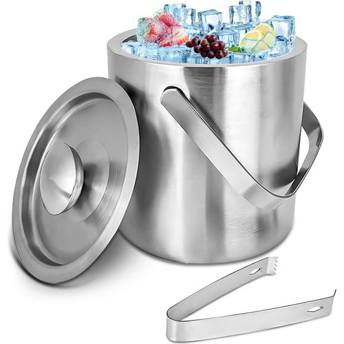 Seau  Glaons De 1,3 L : Bac  Glaons Avec Couvercle,Seau  Glace En Acier Inoxydable Avec Pince  Glace,Bac  Glaons Isol  Double Paroi,Seau  Glace Pour Refroidir La Bire,Le Vin Champagne
