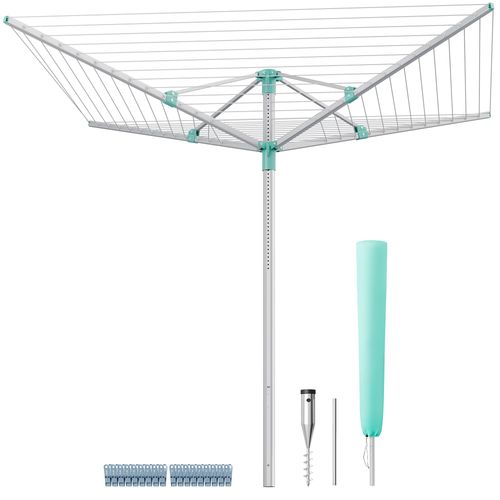 Schoir  Linge Rotatif Rglable En Hauteur De 60 M, Pour 6 Charges De Machine  Laver, Jardin, Avec Manchon De Sol, Pinces  Linge, Argent/Vert