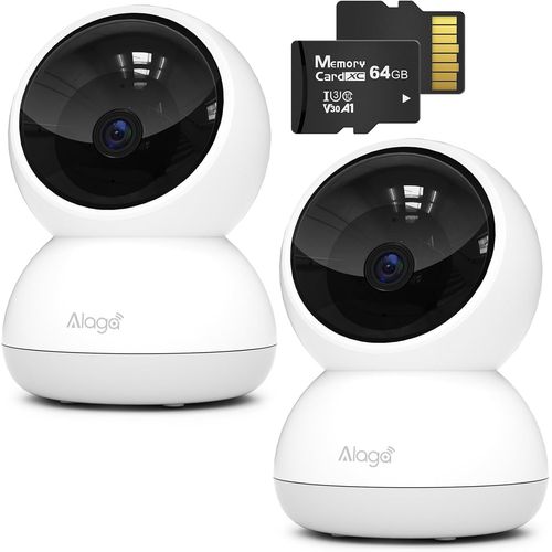 Security Indoor Cam 3k Pan And Tilt, Internal Wifi Camera, Ai Cctv For Pet Recognition, Voice Assistance, White 2pack (Includes 64gb Memory Card)
