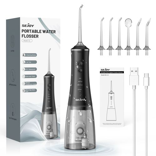 Sejoy Hydropulseur 280ml Sans Fil, Hydropulseur Dentaire Portable Rechargeable Avec 4 Modes Et 6 Embouts Remplaables, Ipx7, Noir