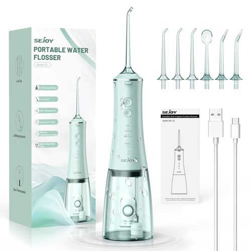 Sejoy Hydropulseur 280ml Sans Fil, Hydropulseur Dentaire Portable Rechargeable Avec 4 Modes Et 6 Embouts Remplaables, Ipx7, Vert