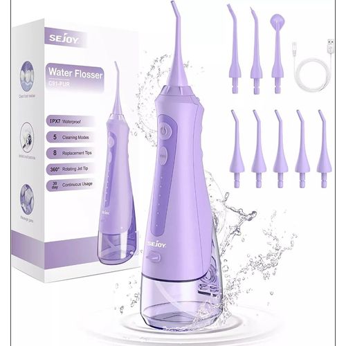 Sejoy-Irrigateur Buccal Dentaire,Fil Dentaire,Cure-Dents,Machine  Laver La Bouche,8 Buses,5 Modes,Usb Aste,Prcieux- Violet[E204]