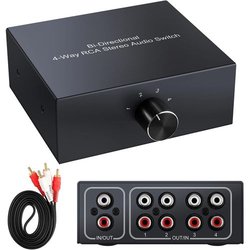 Slecteur Audio Stro Bidirectionnel 4 Voies G/D Rca, 1 Entre 4 Sorties Ou 4 Entres 1 Sortie, Sparateur Audio De Canaux Audio G/D Bote De Slection Audio Pour Lecteur Dvd Stro Haut-Parleur Cd