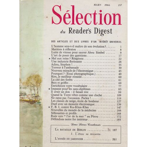 Selection Du Reader S Digest Mars 1966 . Abou Simbel Harpo Marx . Bataille De Belin