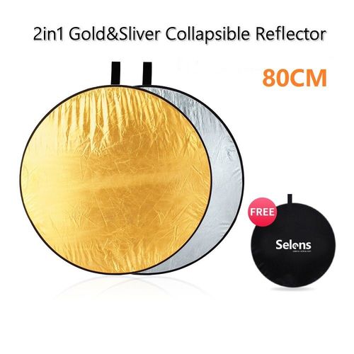 Selens-Rflecteur de photographie portable pliable 5 en 1,diffuseur de lumire,rond,nar,rflecteur multi-taille pour studio photo - Type 80cm silver gold