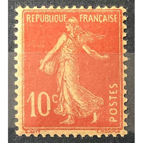 Semeuse 1907 - 10c Rouge Sans Sol - Postes En Gras - Papier Gc (Trs Joli N 138j) Neuf* - France Anne 1907 - Brn83 - N12455