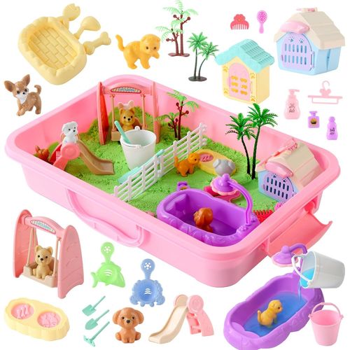 Sensorik Magic Sand - Kit de jeu pour animaux de compagnie et bac  sable avec couvercle