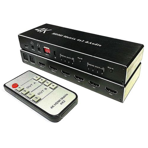 Sparateur de commutateur HDMI Matrix 4x2 4K HDR, 4 entres 2 sorties, SPDIF optique + prise Jack 2.0mm, extracteur Audio, 3.5