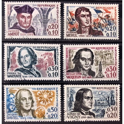 Srie Clbrits De 1963 - Trs Jolis N 1370 Amyot + 1371 Mehul + 1372 Marivaux + 1373 Vauquelin + 1374 Daviel + 1375 Vigny Obl - France Anne 1963 - Brn83 - N19261