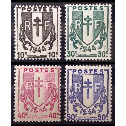 Srie Chanes Brises - Impeccables N 670 10c Brun + 671 30c Vert + 672 40c Rose + 673 50c Violet Neufs** Luxe (= Sans Trace De Charnire) - France Anne 1945 - Brn83 - N29423