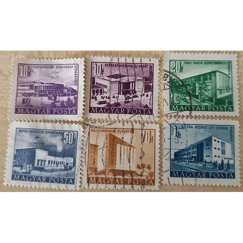 Srie De 6 Timbres Oblitrs Magyar Posta, Monuments Modernes, De 10f, 10f, 20f, 50f, 70f Et 1ft.