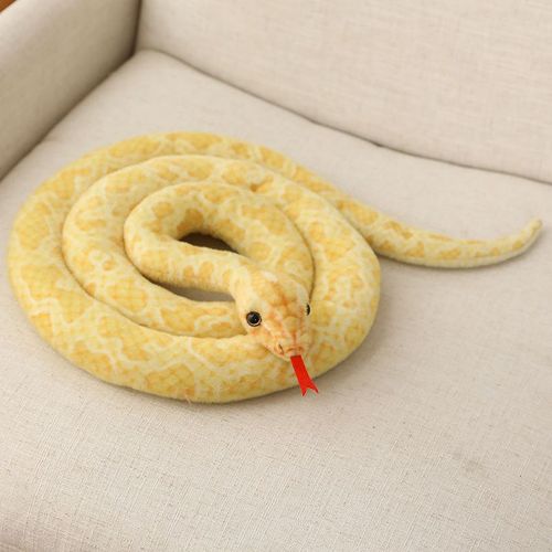 Serpent Enroul, Serpent Tachet, Python, Peluche Imprime, Peluche Courte Serpent Tachet Jaune Clair - Grande Taille 300 Cm Environ 0,7 Kg