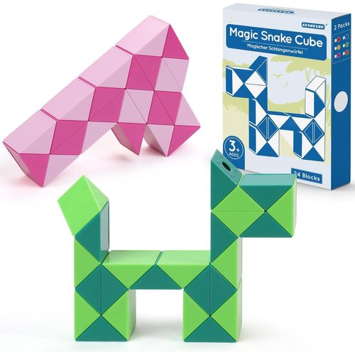 Serpent Magique, 2 Paquets de 24 Pices Magique Cube de Serpent Twist Casse-tte Cadeaux de Fte, Jouets Cratifs Magic Ruler Snake Cube pour Enfants/Adultes (Vert et Rose)