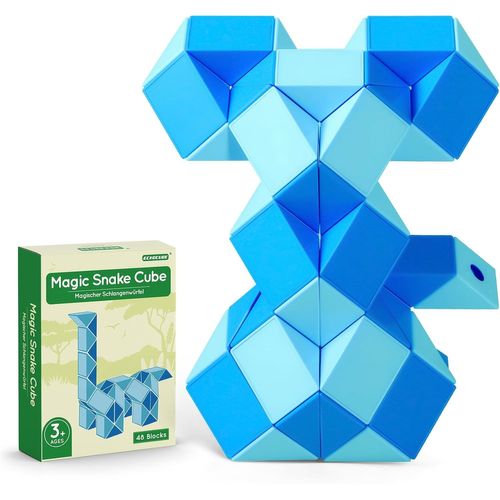 Serpent Magique, 48 Pices Magique Cube de Serpent Casse-tte Cadeaux de Fte, Jouets Cratifs Magic Ruler Twist Puzzle Snake Cube pour Enfants/Adultes (Bleu)