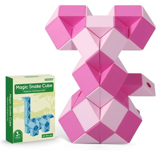 Serpent Magique,48 Pices Magique Cube de Serpent Casse-tte Cadeaux de Fte,Jouets Cratifs Magic Ruler Twist Puzzle Snake Cube pour Enfants/Adultes (Rose).[Y776]