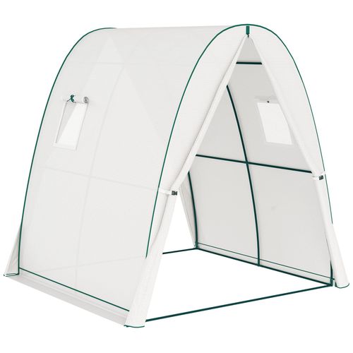 Serre Tunnel De Jardin 1,8 X 1,8 X 2 M - 2 Portes Enroulables Zippes, 2 Fentres - Acier Vert Pe Blanc