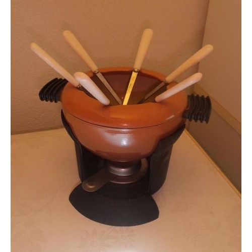 Service à fondue 6 personnes en fonte émaillée Très stable Brûleur