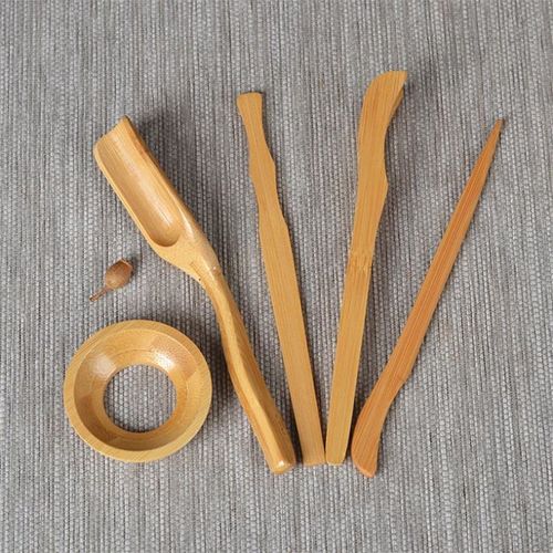 Service  Th Kung Fu En Bambou Fait  La Main, 5 Pices/Ensemble, Passoire  Clip, Ensemble D'outils  Th, Vintage, Couteau Puer, Cuillre, Ustensiles De Crmonie