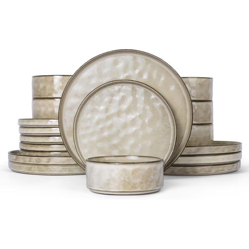 Service De Table, 18 Pices En Grs, Service De Table, Bols  Crales, Assiettes Plates Et Assiettes  Dessert, Ensemble Pour 6 Personnes, Anti-Rayures Et Passe Au Micro-Ondes, Cappuccino Kaki