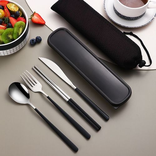 Service De Table De Voyage Portable, Vaisselle En Acier Inoxydable, Avec Bote, Fourchette, Cuillre, Service De Table, Couverts D'cole Pour Enfants