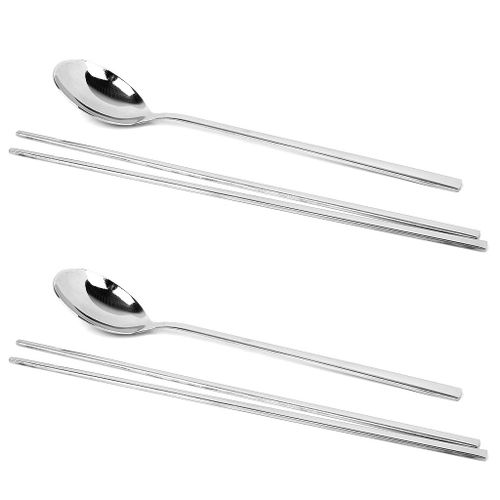 Service De Table En Acier Inoxydable De Style Coren, 2 Paires De Baguettes + 2 Cuillres, Service De Table