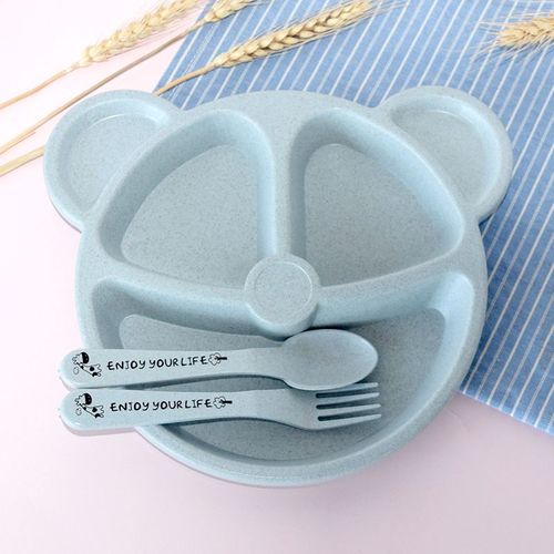Service de table style ours mignon pour bb,lot de 3 pices par ensemble: 1 assiette, 1 cuillre et 1 fourchette, idal pour apprendre bb  manger, anti chaud, vaisselle, dner, alimentation, nourriture,