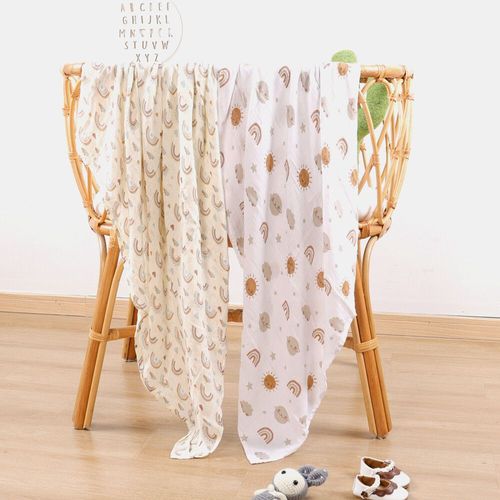 Serviette De Bain En Bambou Et Coton Pour Bb,Couverture Douce D'allaitement Pour En Mousseline Ronde,2 Pices - Type Kb003-Bc2732