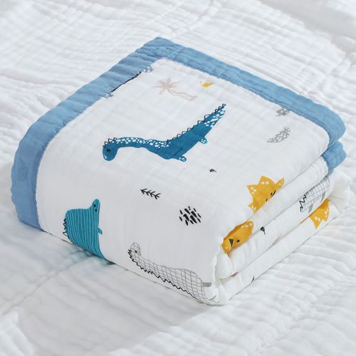 Serviette De Bain En Coton Pour Enfants, Motif Dessin Anime Mignon, Douce, Respirante, Lavable, Couverture Pour Bebe, Dinosaure Bleu Fonce