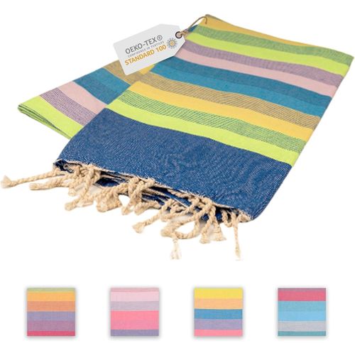 Serviette De Hammam | Pur Coton Serviette De Sauna, De Plage, De Douche, De Bain Et De Yoga | 90 X 170 Cm | Raye Bleu Fonc/Vert/Jaune/Violet[Gra13324]
