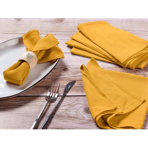 Serviette De Table - 6 Pices - Lin Et Coton Jaune Moutarde