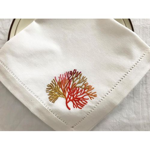 Serviette De Table Brode De Coraux Multicolores,Napperon,Ourl,Coton Et Lin,Dcoration De Table