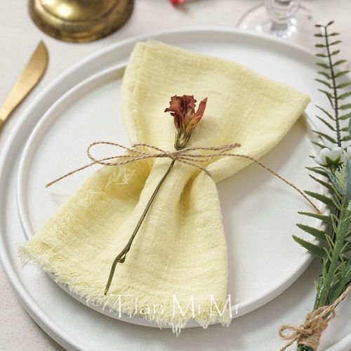 Serviettes Rustiques Vintage En Gaze De Coton,Torchon En Lin Avec Bavure Rtro,Dcoration De Table  Manger Pour Ixde Mariage,12 Pices