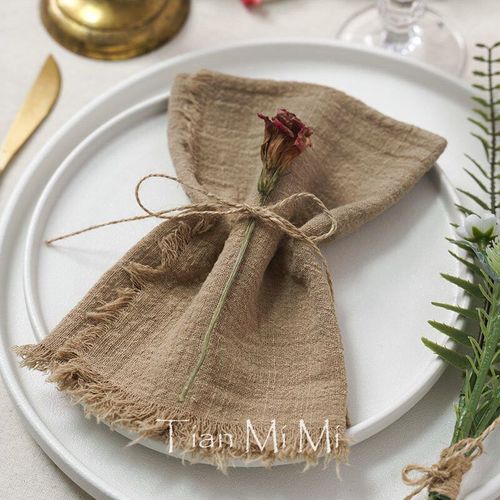 Serviettes Rustiques Vintage En Gaze De Coton,Torchon En Lin Avec Bavure Rtro,Dcoration De Table  Manger Pour Ixde Mariage,12 Pices