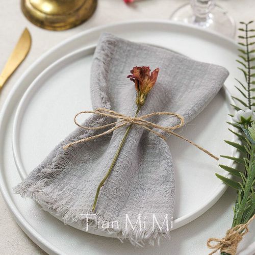 Serviettes Rustiques Vintage En Gaze De Coton,Torchon En Lin Avec Bavure Rtro,Dcoration De Table  Manger Pour Ixde Mariage,12 Pices