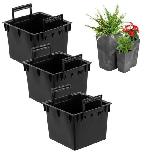 Set 3x Insert Carr Noir 44 L Avec Cache-Pot Prosperplast H 75 Cm