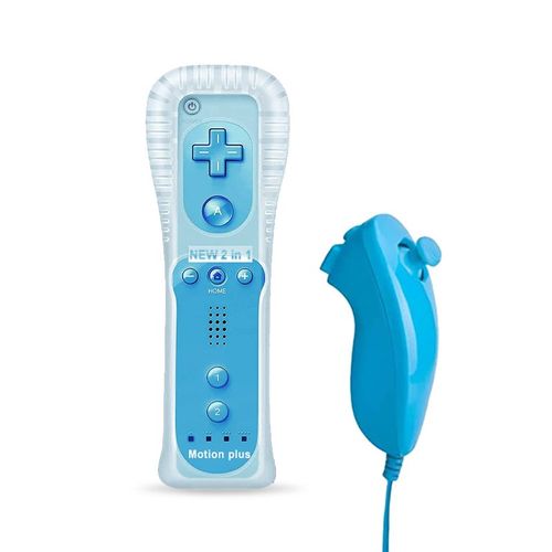 Set Bleu - Manette De Jeu  Distance Sans Fil Avec Motion Plus Intgr, Manette De Jeu Pour Nintendo Wii Dahchuck, Manette De Jeu  Distance Pour Nintendo Wii