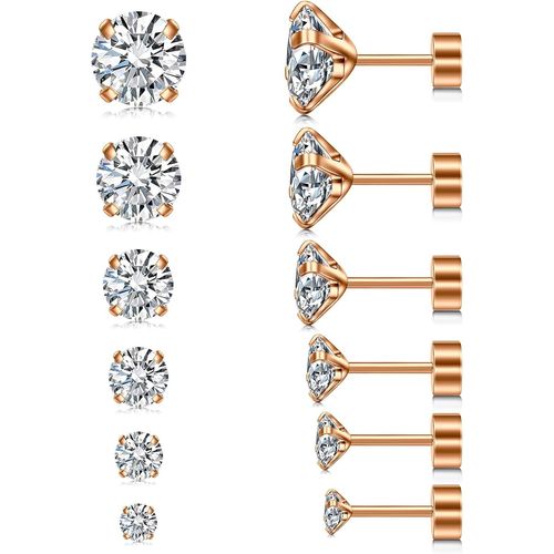Set Boucles D'oreilles Zirconium 3-8mm,20g Piercing Helix Tragus MDicales En Acier Chirurgical Pour Femmes Et Hommes, Piercings Multiples
