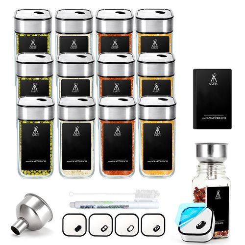 Set Carr De Pots  pices Rotatifs  360, 12 Pots  pices 120ml, Trois Calibres, Rglables, Avec tiquettes Pour pices, Rangement Pour pices De Cuisine