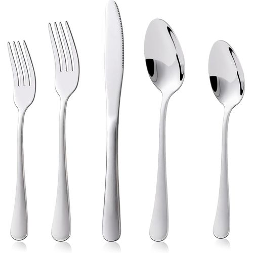 Set Couverts De Table Mnagre: Ensemble Vaisselle De Table 4 Personnes, Mnagres En Acier Inoxydable, 20 Pices Argent, Lavables Au Lave-Vaisselle