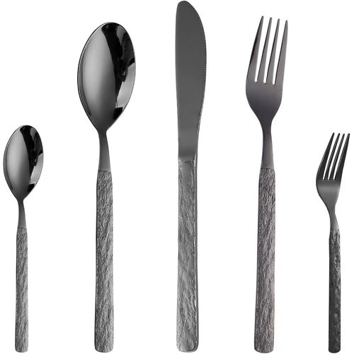 Set Couverts De Table Noir 12 Personnes, Service De Couvert Acier Inoxydable 60 Pice, Mnagres Avec Cuillre, Couteau, Fourchette, Lave-Vaisselle